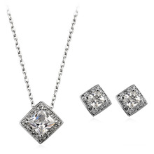 Italienischen Rhodium überzogenen quadratischen Zirkon Schmuck Satz perfekte Zirkon Design Halskette und Ohrring Schmuck Set